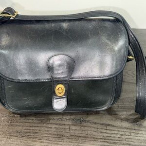 Coach Black Leather Satchel with Gold Accents VINTAGE